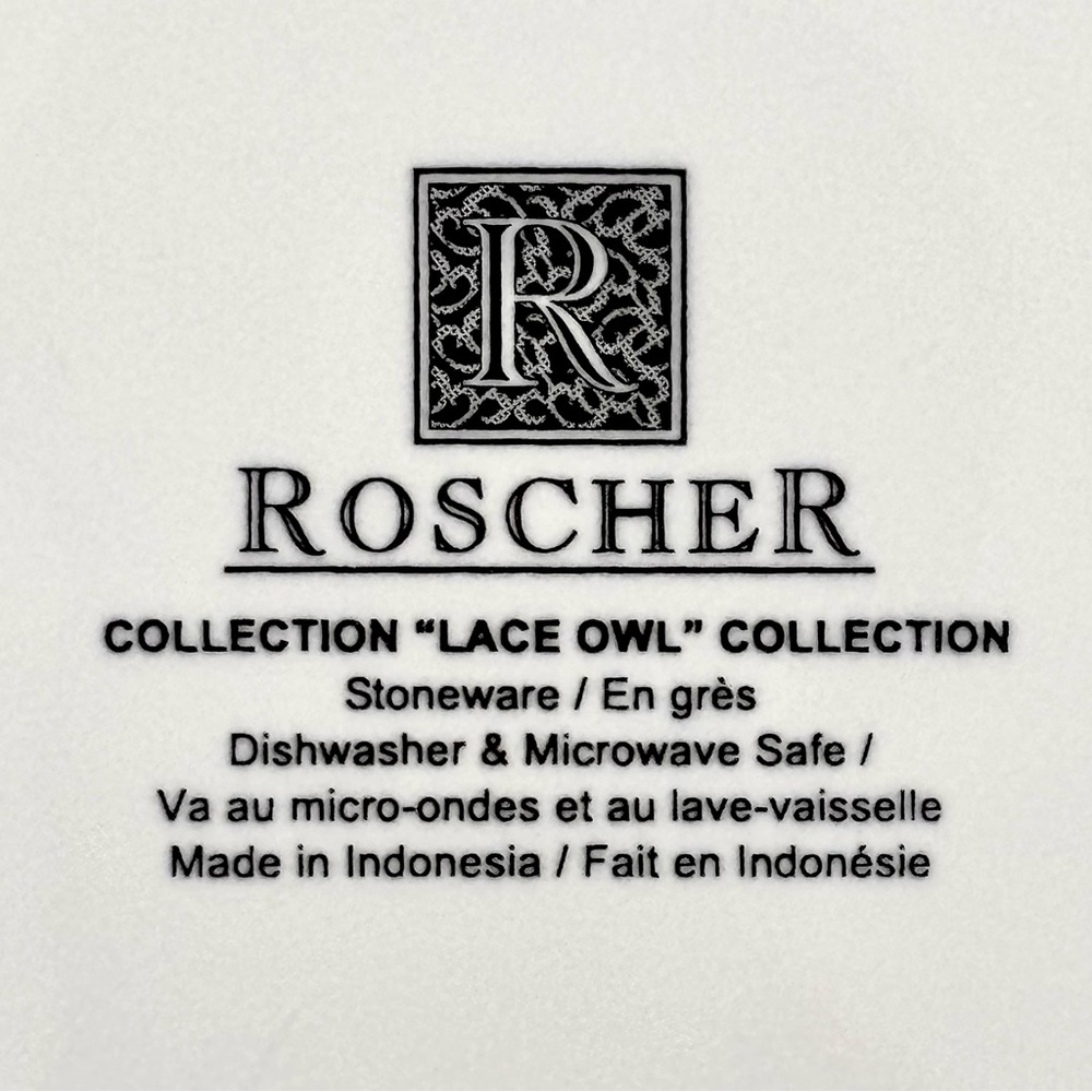 Roscher Mint / Seafoam Green Lace Owl Pattern Square Salad Plates - Set of 2 - Picture 4 of 5